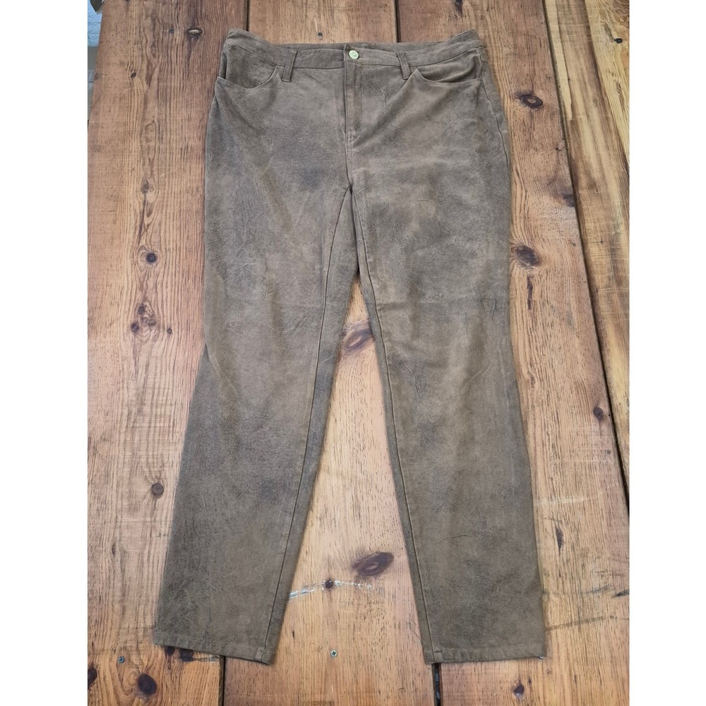 Chico's Faux Suede Straight Leg Pants Brown Size 2R (US 12R)